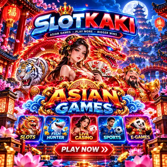 SLOTKAKI Asian theme – banner neon blue: fans, lanterns and a dragon