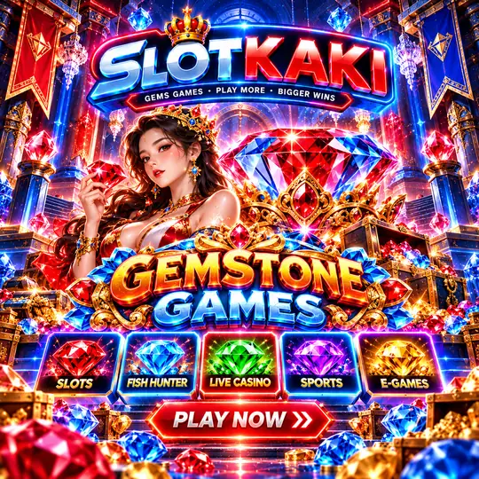SLOTKAKI gemstone theme – banner neon blue: colourful gemstones