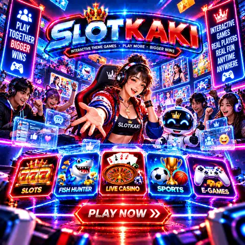 SLOTKAKI interactive games – banner neon blue: players chatting live