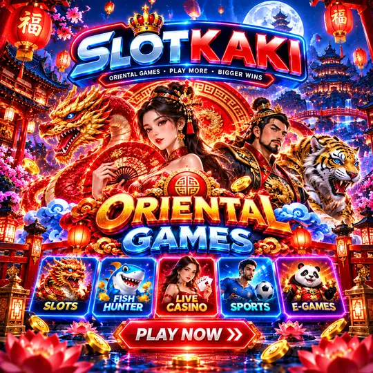 SLOTKAKI oriental theme – banner neon blue: palace and red lanterns